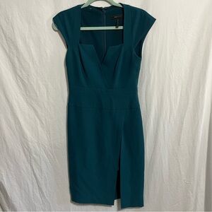 Sleeveless Dark Teal BCBGmaxazria Dress - Size 2 - Deep Slit with Liner